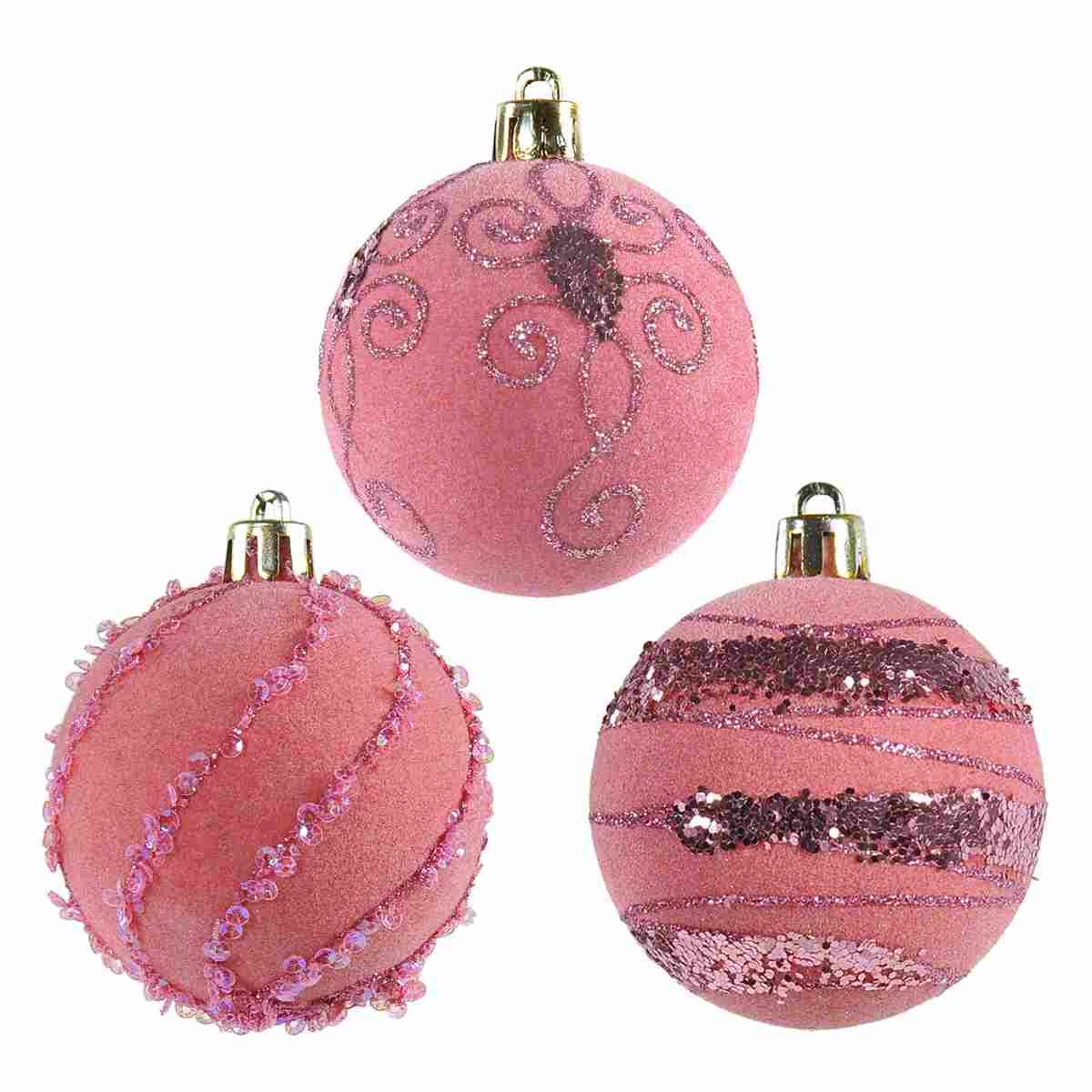 Pallina natalizia velluto rosa paillettes Set 5 pz