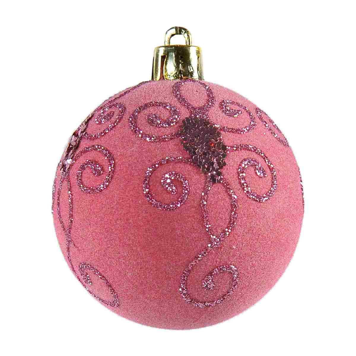 Pallina natalizia velluto rosa paillettes Set 5 pz