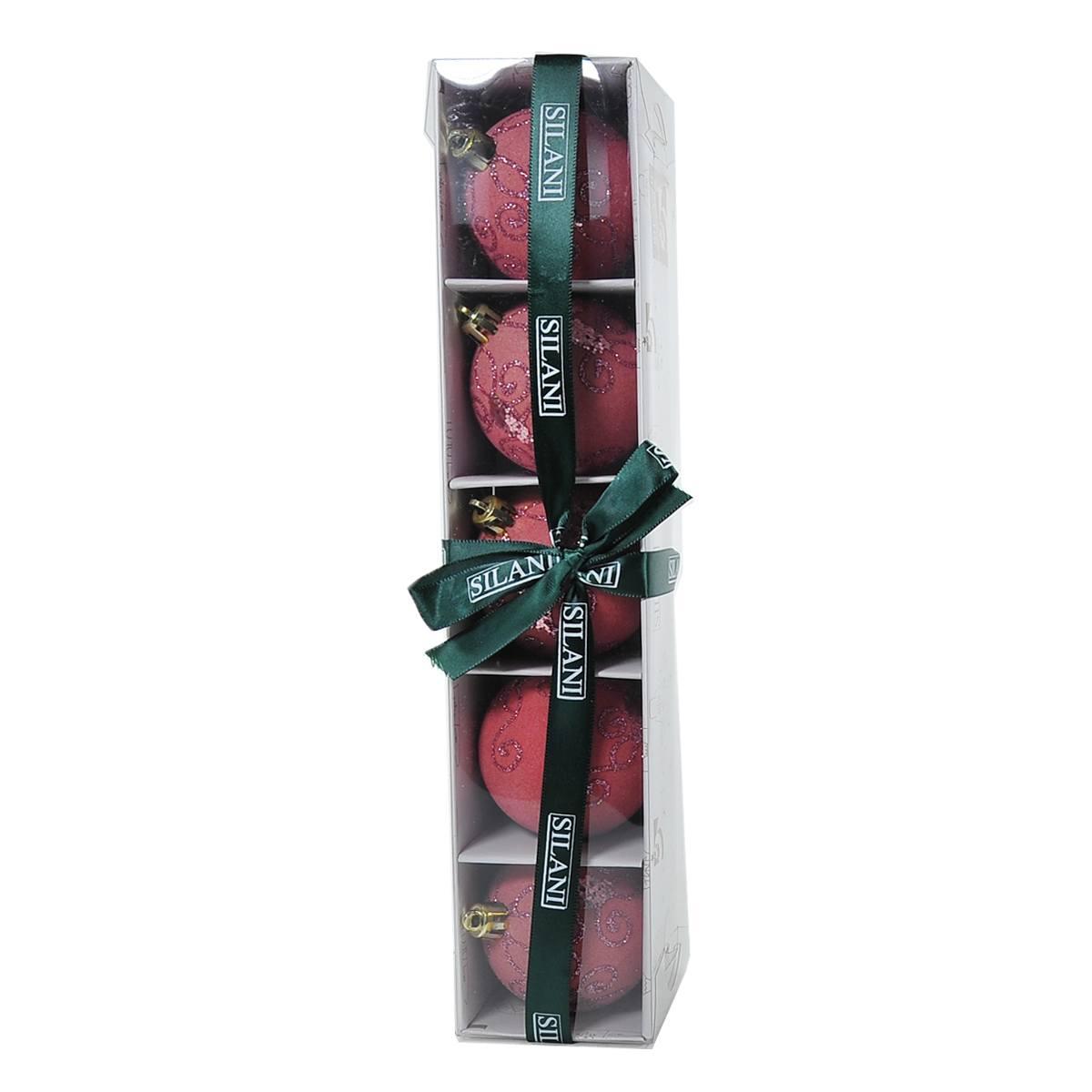 Pallina natalizia velluto rosa paillettes Set 5 pz