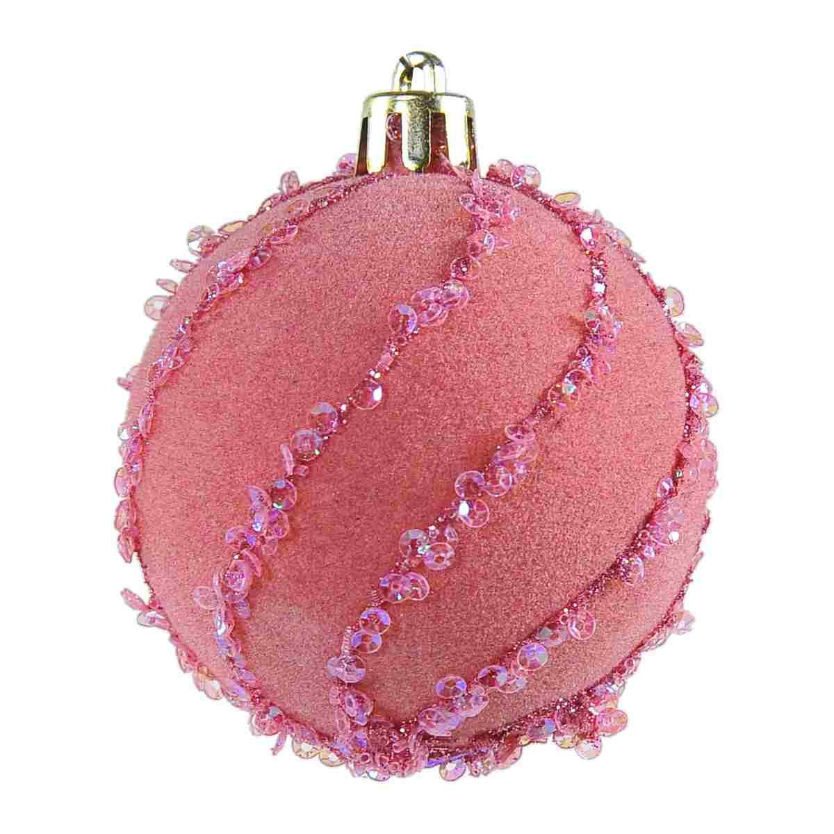 Pallina natalizia velluto rosa paillettes Set 5 pz