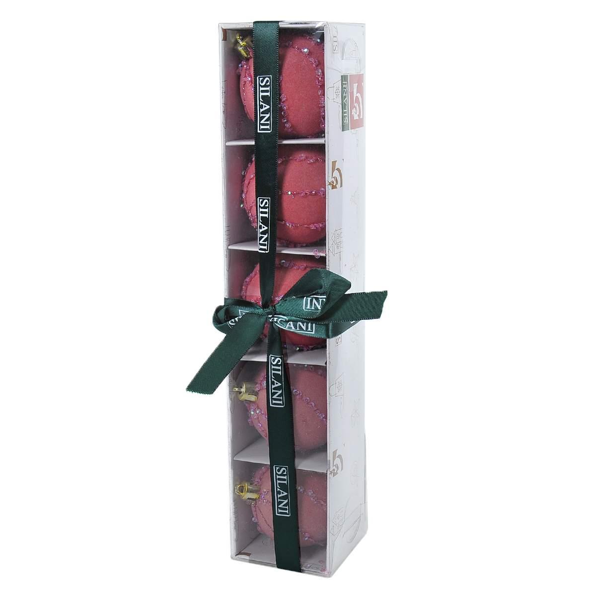 Pallina natalizia velluto rosa paillettes Set 5 pz