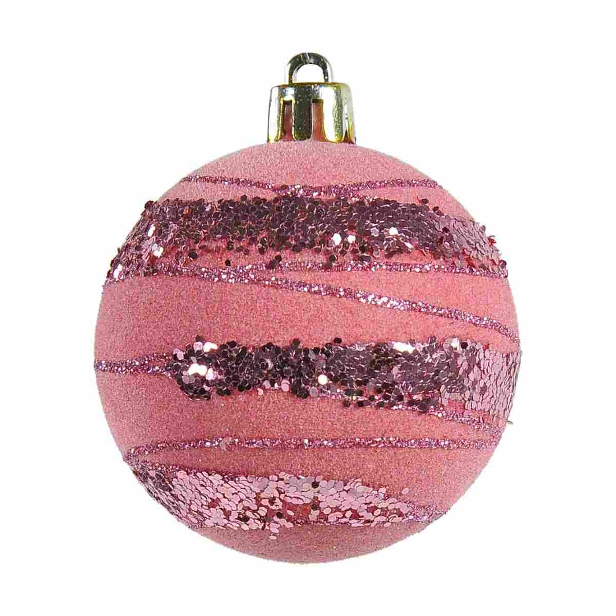 Pallina natalizia velluto rosa paillettes Set 5 pz