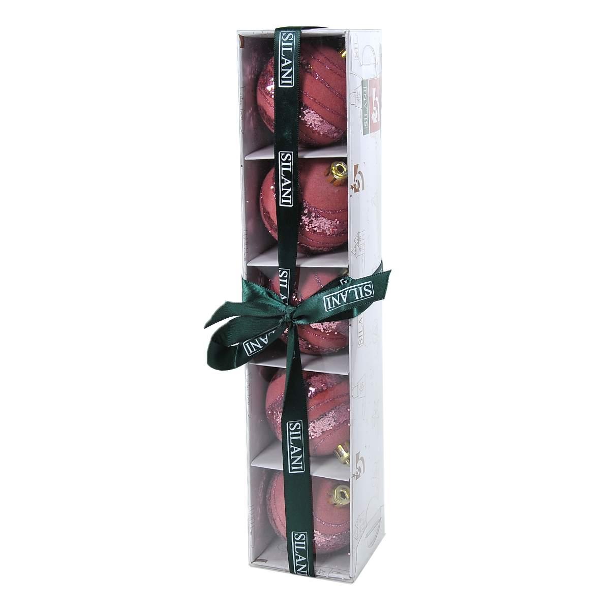 Pallina natalizia velluto rosa paillettes Set 5 pz