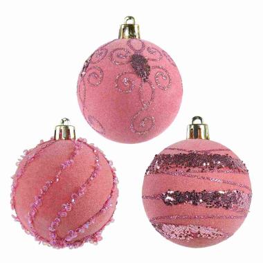 Pallina natalizia velluto rosa paillettes Set 5 pz
