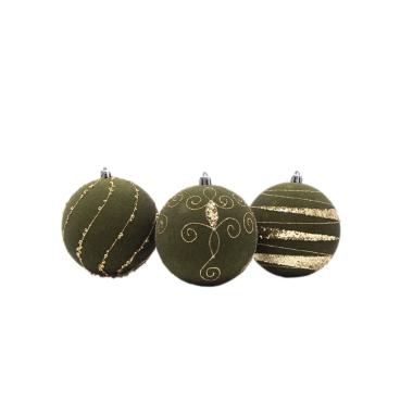 Pallina natalizia velluto verde paillettes Set 5 pz