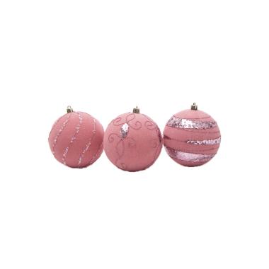 Pallina natalizia velluto rosa cipria paillettes Set 4 pz