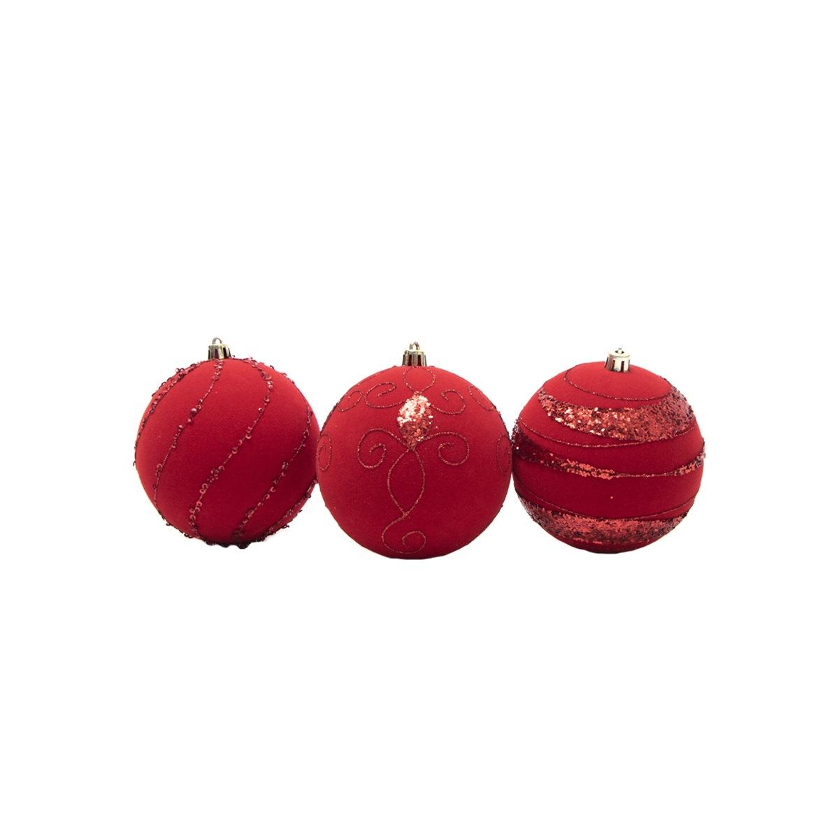 Pallina natalizia velluto rosso paillettes Set 3 pz