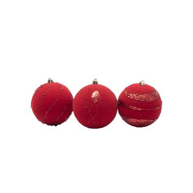 Pallina natalizia velluto rosso paillettes Set 3 pz