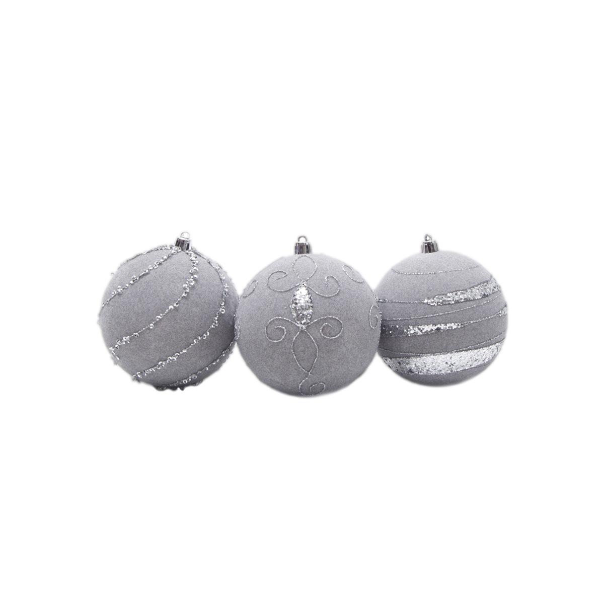 Pallina natalizia velluto grigio paillettes Set 3 pz