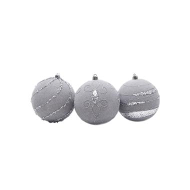 Pallina natalizia velluto grigio paillettes Set 3 pz