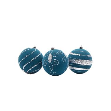 Pallina natalizia velluto petrolio paillettes Set 3 pz