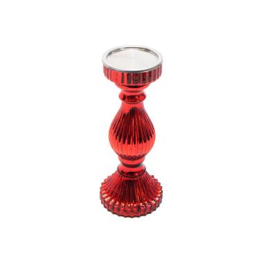 Porta candela natalizio 1 posto vetro rosso Ø 10 cm
