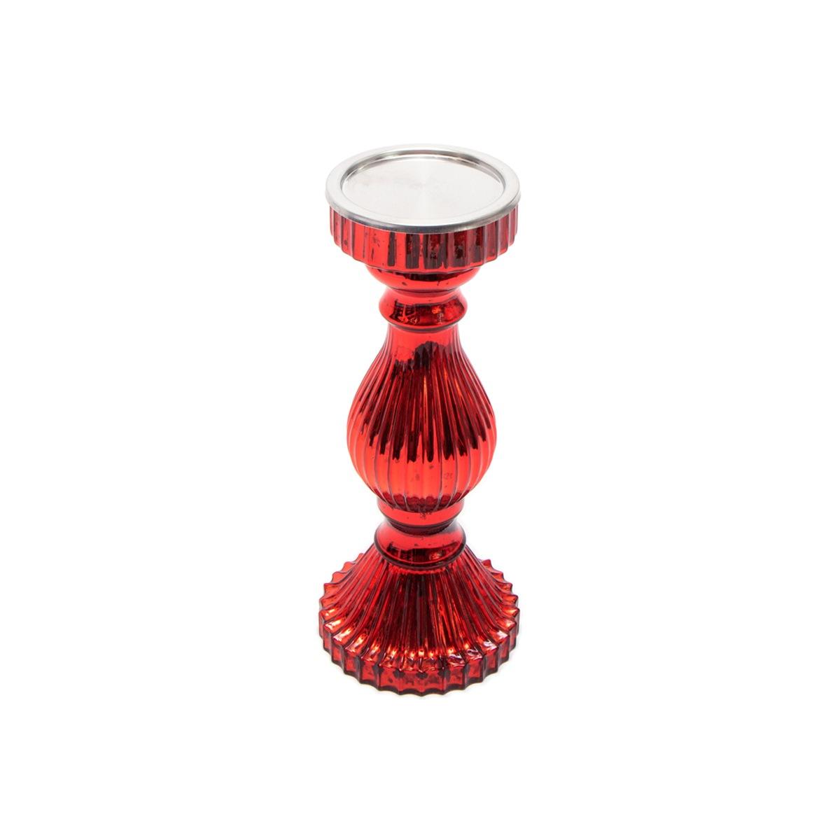 Porta candela natalizio 1 posto vetro rosso Ø 10 cm
