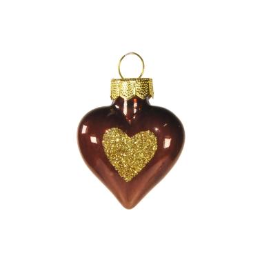 Pallina natalizia vetro cuore marrone 4 cm