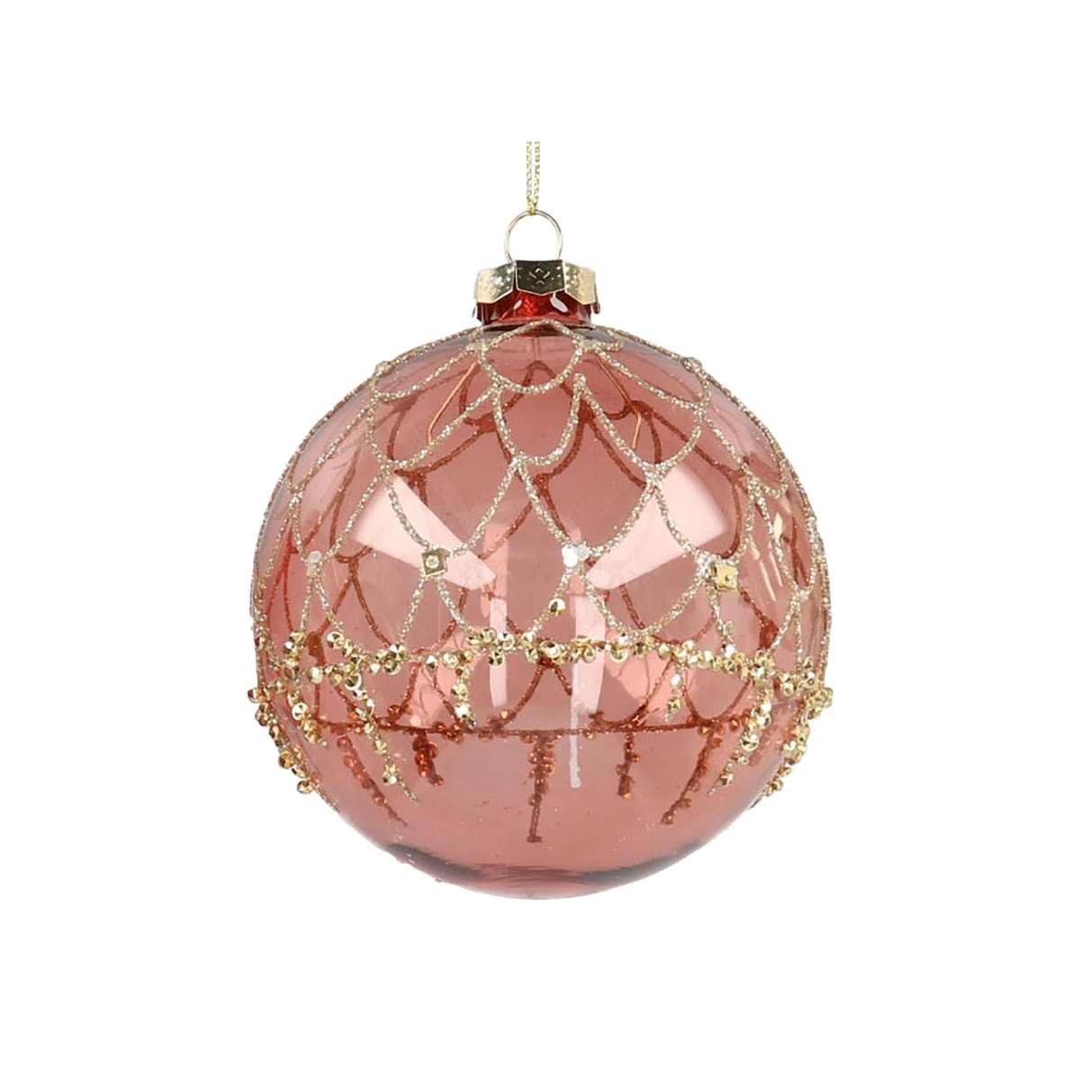 Pallina natalizia vetro rosa glitter Ø 15 cm
