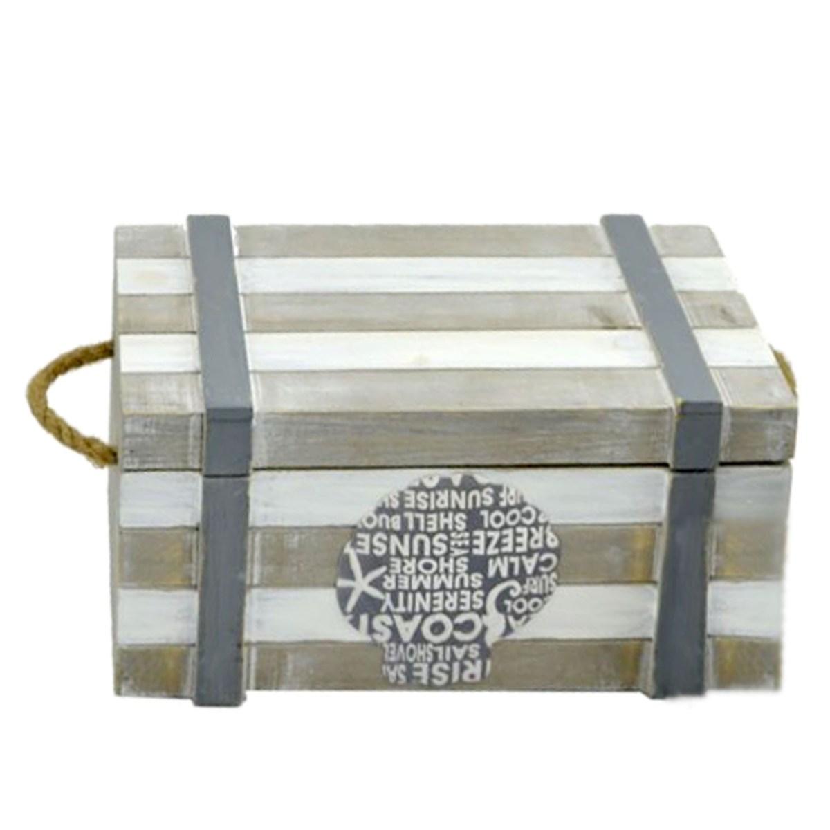 Scatola legno mare beige coperchio 18 x 9 x 9 cm