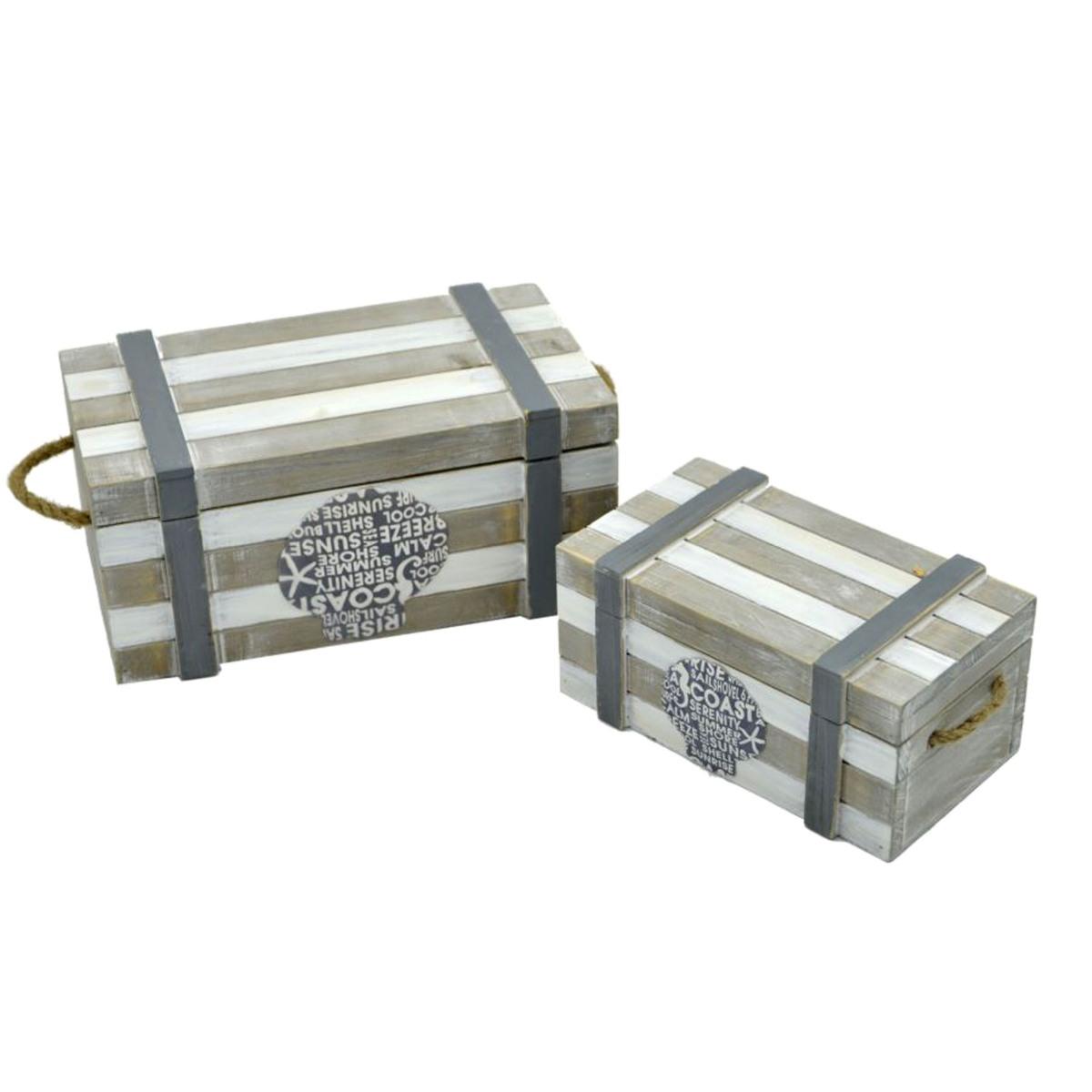 Scatola legno mare beige coperchio 24 x 14 x 11 cm
