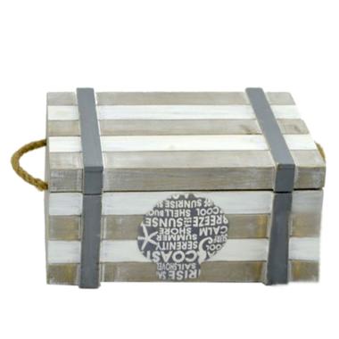 Scatola legno mare beige coperchio 24 x 14 x 11 cm