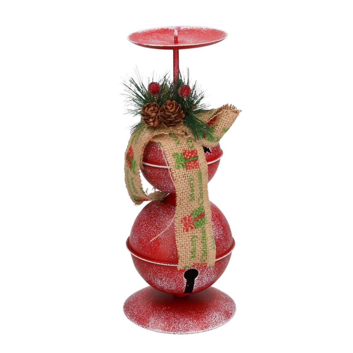 Porta candela natalizio metallo campanelle rosse 26 cm