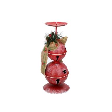 Porta candela natalizio metallo campanelle rosse 26 cm