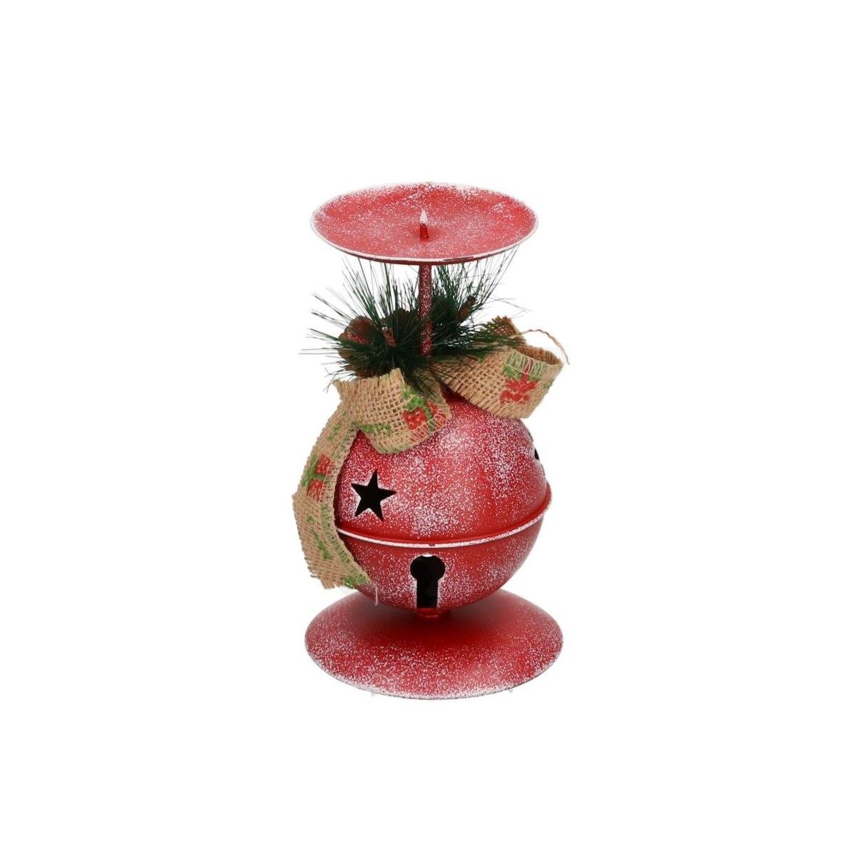 Porta candela natalizio metallo campanella rossa 26 cm