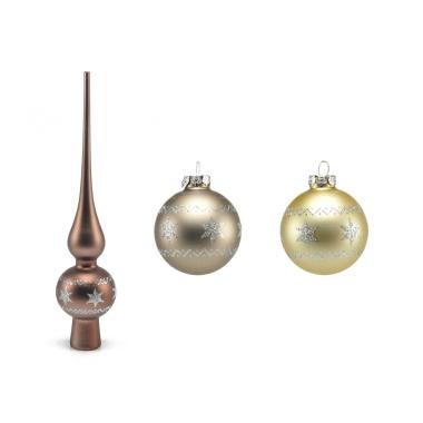 Pallina natalizia vetro bronzo puntale Set 9 pz
