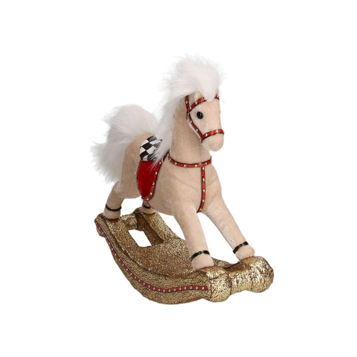 Cavallo dondolo in tessuto bianco modello a 33 x 9 x 27 cm