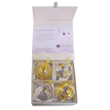 Pallina natalizia vetro collezione le carat oro Set 4 pz