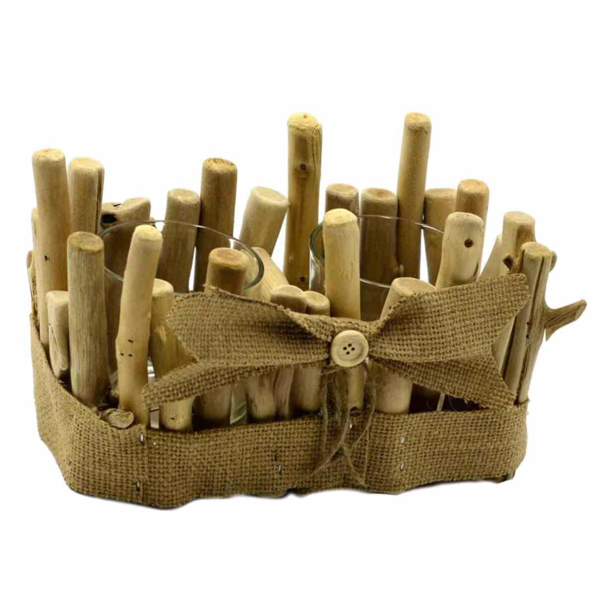 Portacandela legno tronchi 23 cm