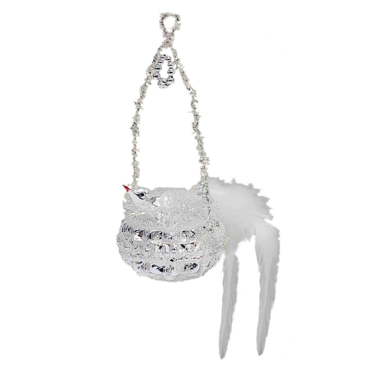 Pallina natalizia vetro collezione uccellino 11 cm