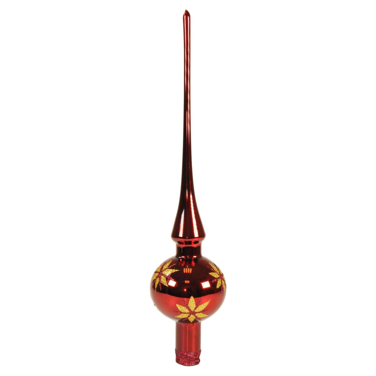 Puntale albero natale vetro rosso scuro oro 30 cm