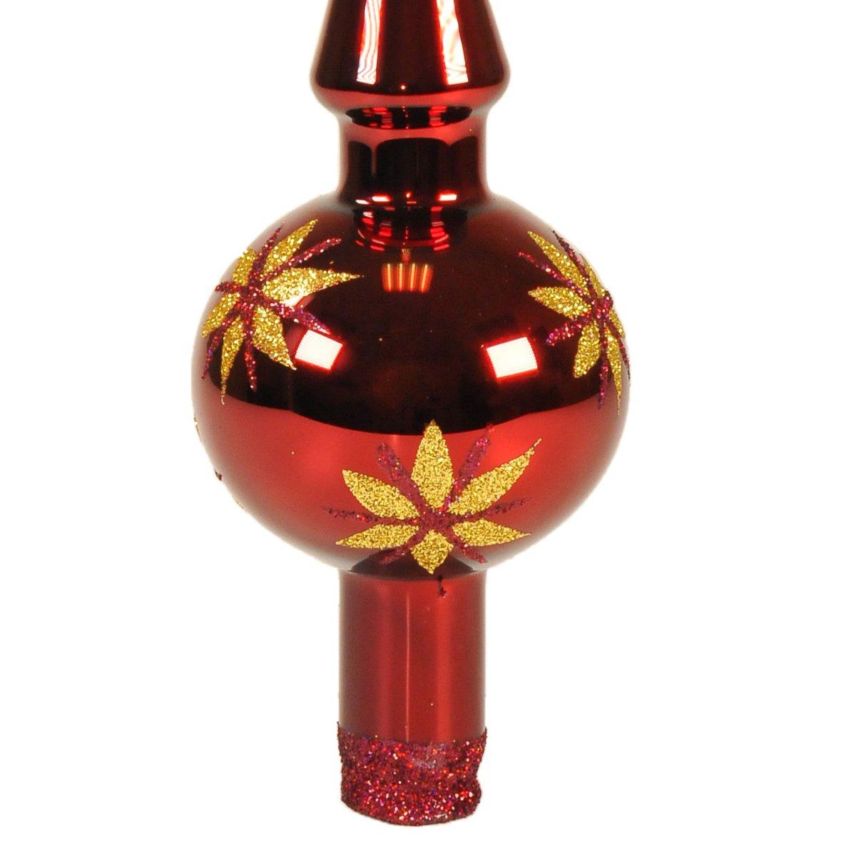 Puntale albero natale vetro rosso scuro oro 30 cm