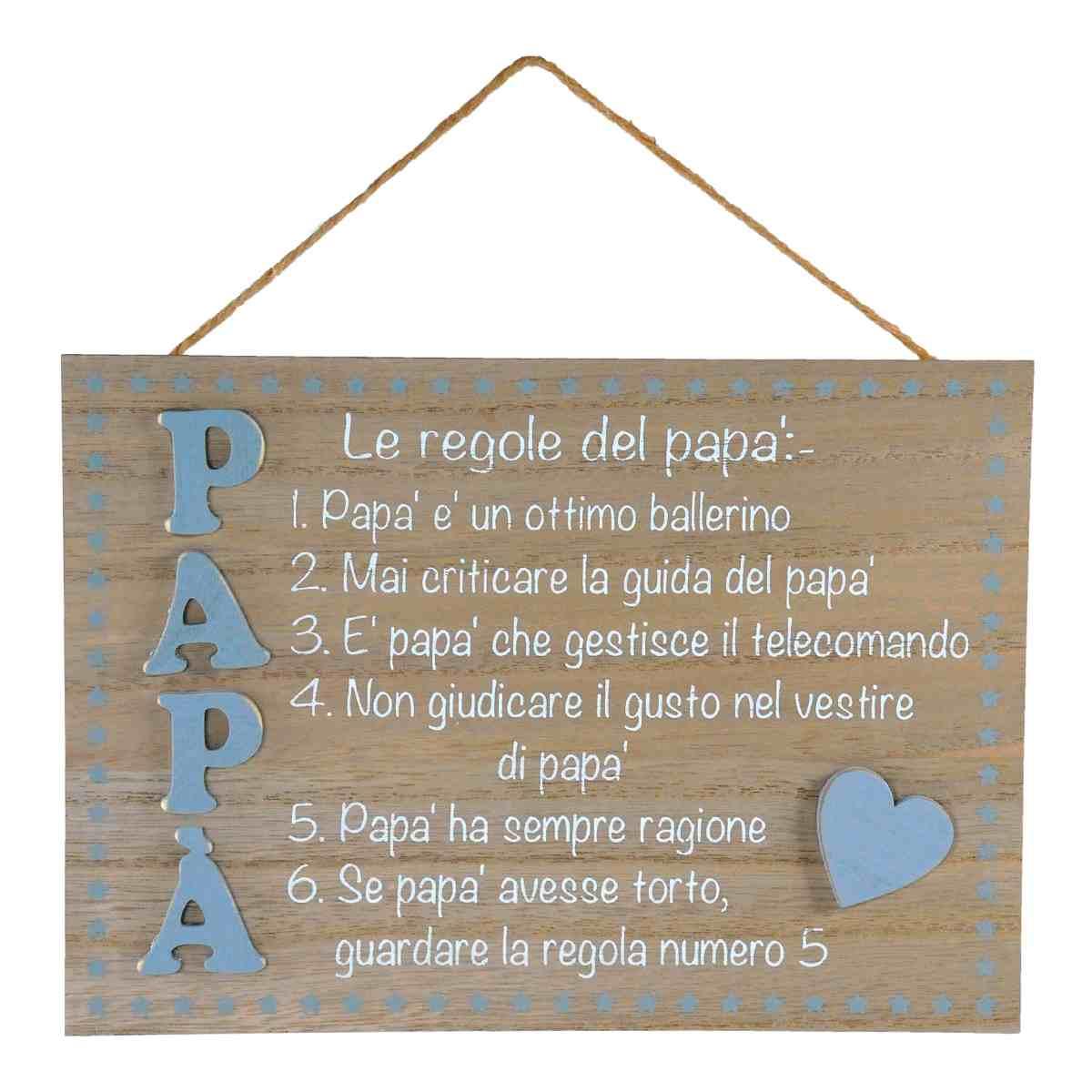 Targa legno regole papà 24 x 17 cm