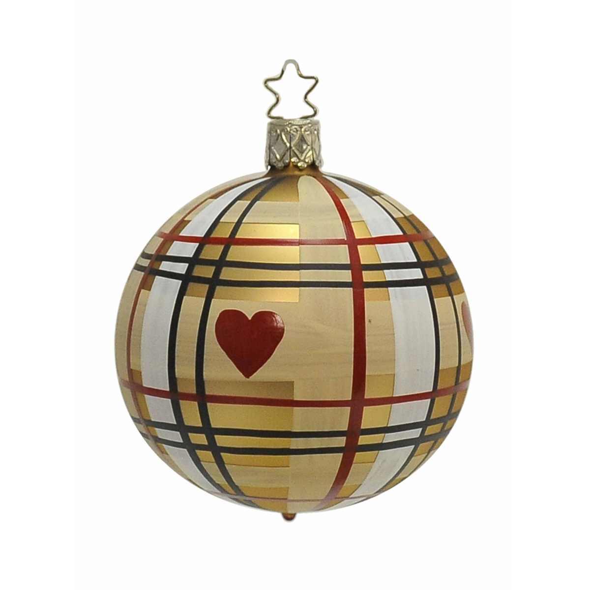 Pallina natalizia vetro collezione oro righe cuori Ø 8 cm