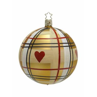Pallina natalizia vetro collezione oro righe cuori Ø 10 cm