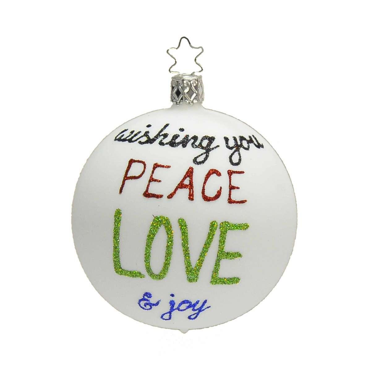 Pallina natalizia vetro collezione bianca peace love Ø 8 cm