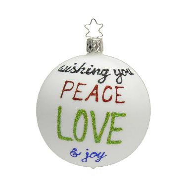Pallina natalizia vetro collezione bianca peace love Ø 8 cm