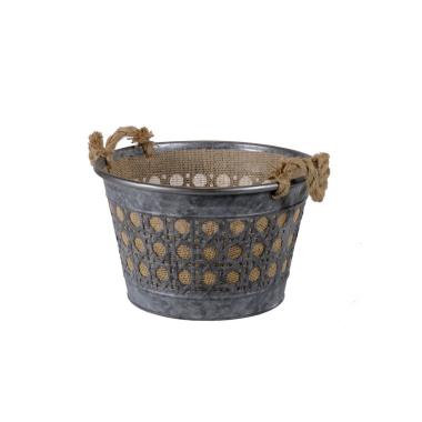 Cesto metallo zinco juta grigio manici 32 cm