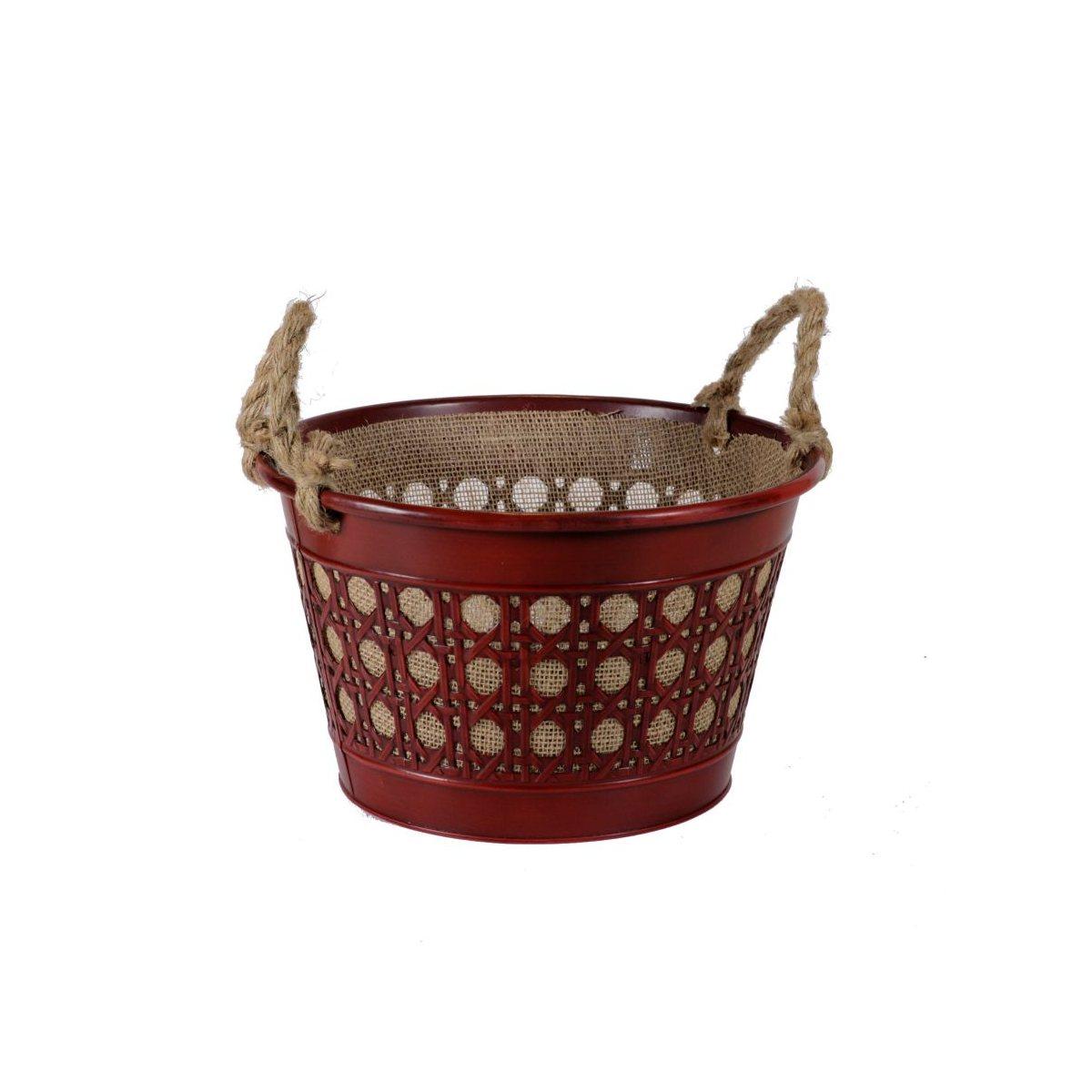 Cesto metallo zinco juta rosso manici 32 cm