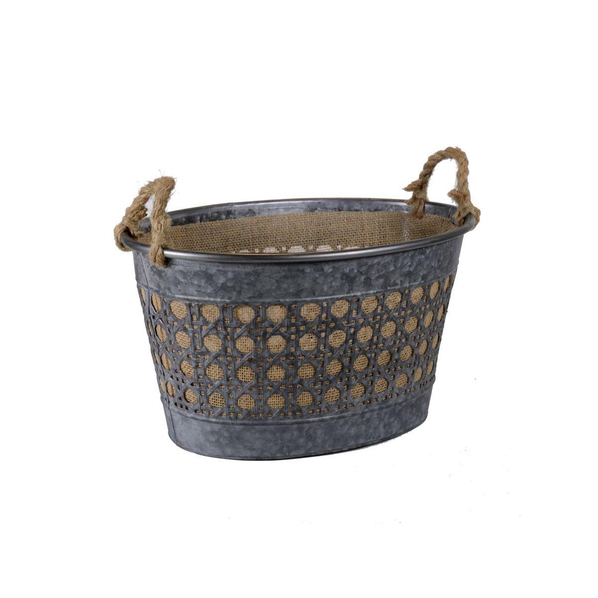 Cesto metallo zinco juta grigio manici 45 cm