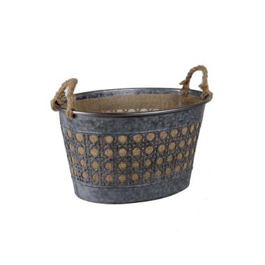 Cesto metallo zinco juta grigio manici 45 cm