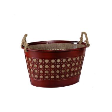 Cesto metallo zinco juta rosso manici 45 cm
