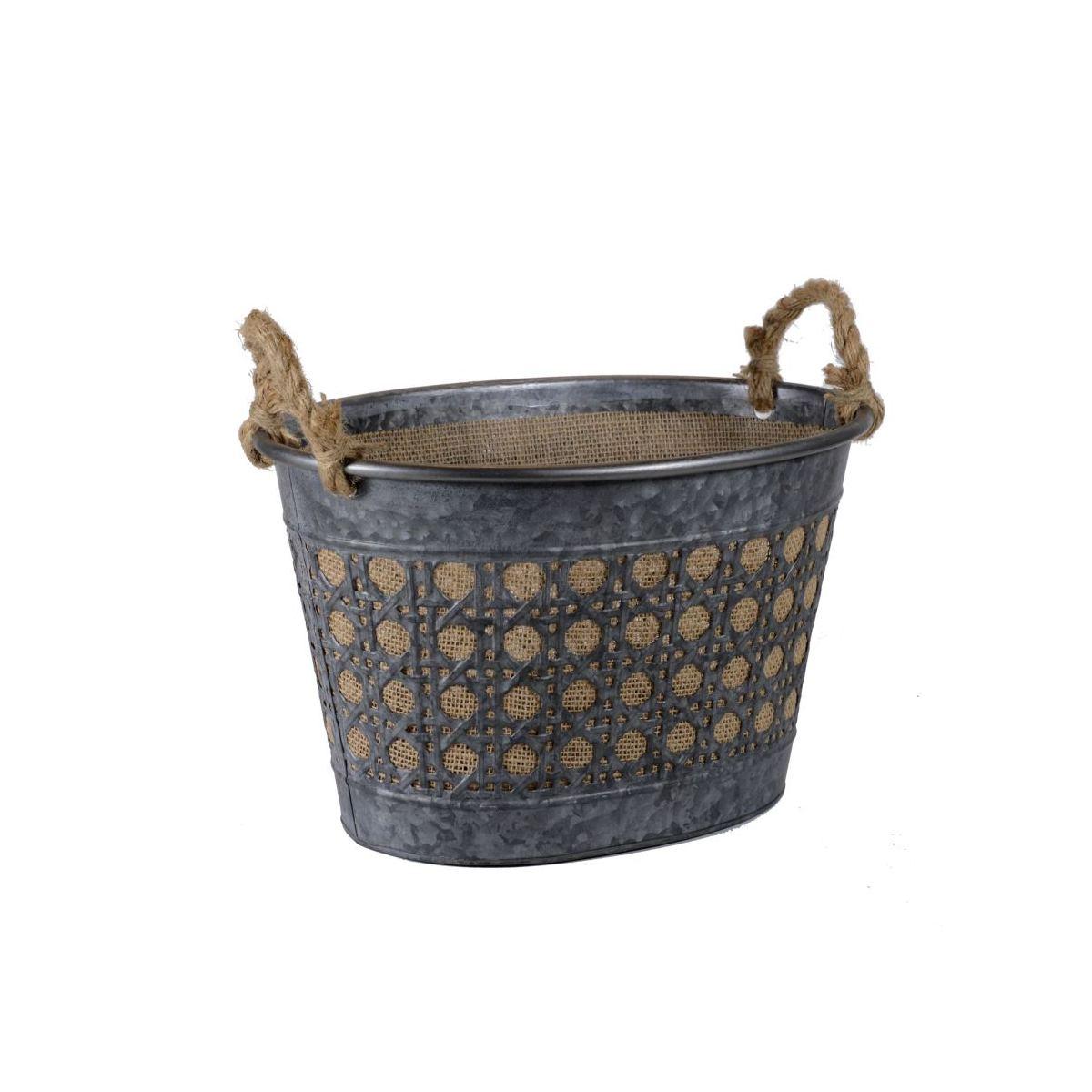 Cesto metallo zinco juta grigio manici 38 cm