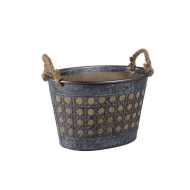 Cesto metallo zinco juta grigio manici 38 cm