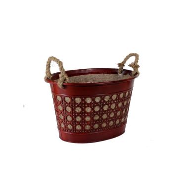 Cesto metallo zinco juta rosso manici 38 cm