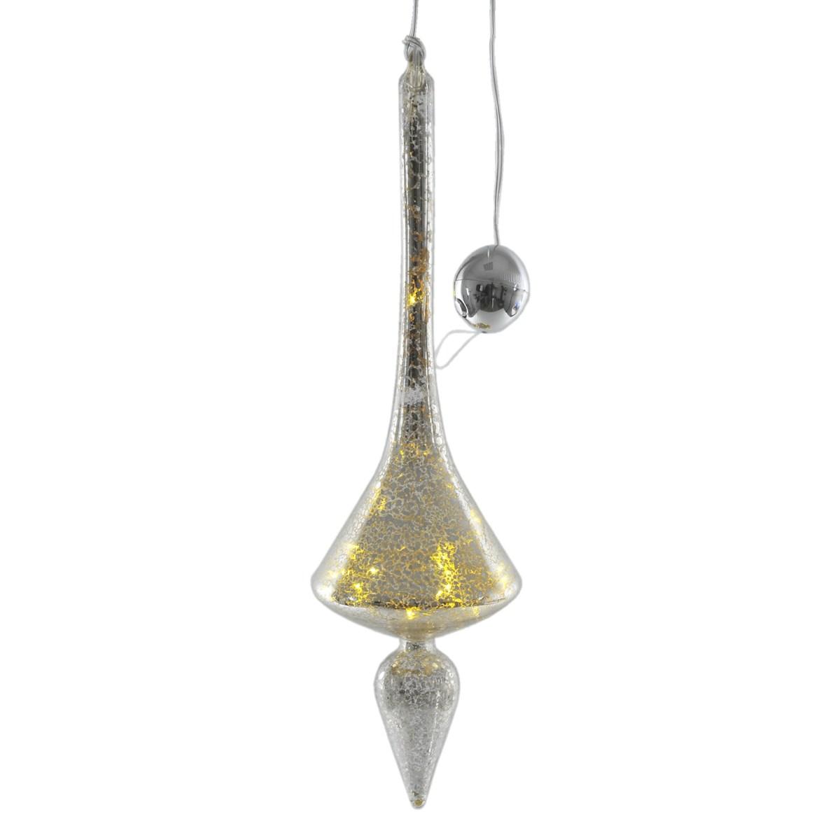 Pallina natalizia vetro argento 15 microled 32 cm