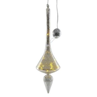 Pallina natalizia vetro argento 15 microled 32 cm