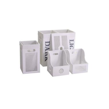 Cesto legno portaoggetti bianco 26 x 26 x 31 cm