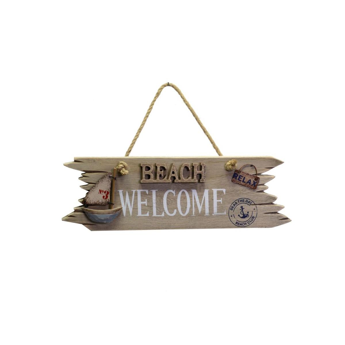 Targa legno mare welcome beach 44 x 13 cm