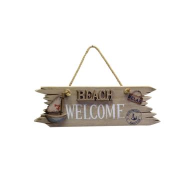Targa legno mare welcome beach 44 x 13 cm